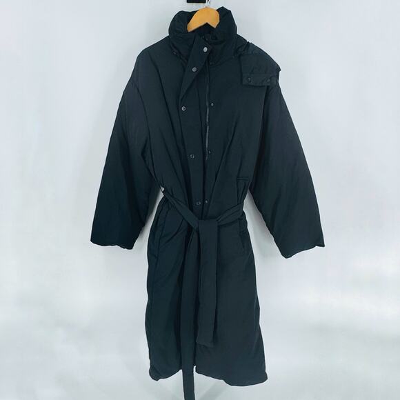 Everlane The Duvet Puffer Coat Black Belted Long Down Jacket Women’s XL - Picture 1 of 7